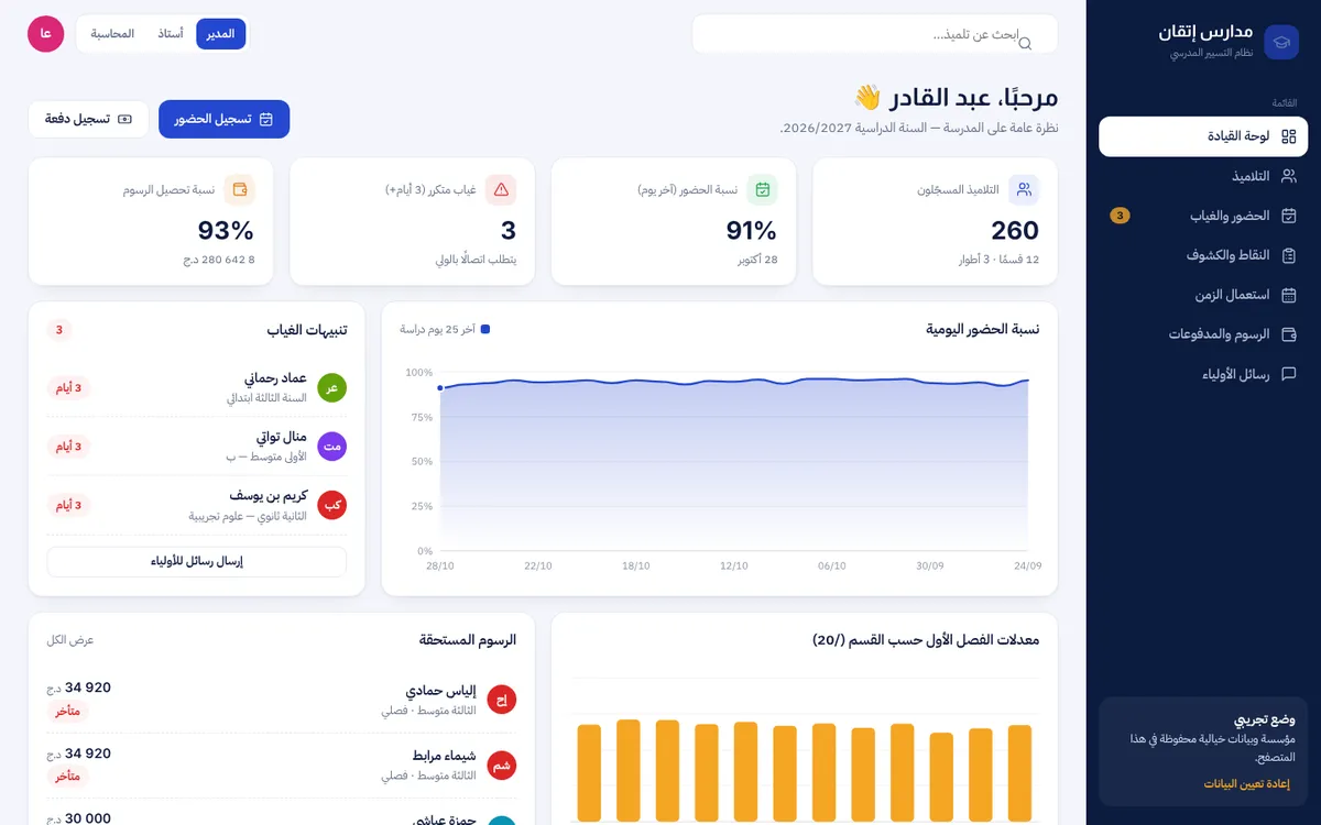 Itqan school management dashboard